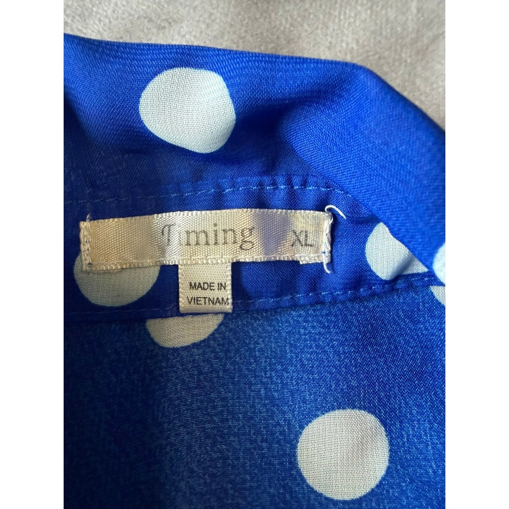 Timing Blue Polka Dot Sleeveless Tie Front Button Down Blouse XL - Picture 3 of 3